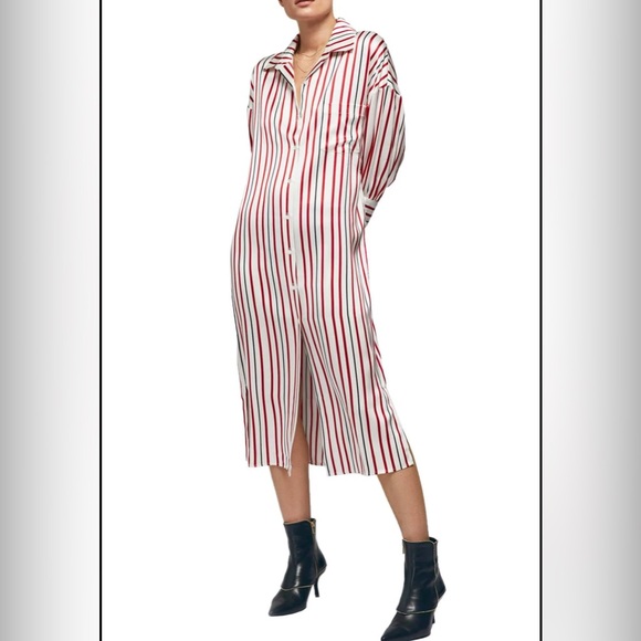 NEW Anine Bing Silk Oversized Red Milly Striped Shirt Dress Size XS - Picture 2 of 11